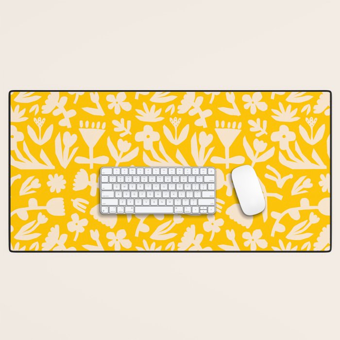 Yellow abstract flower art pattern Desk Mat Gallery Image 1