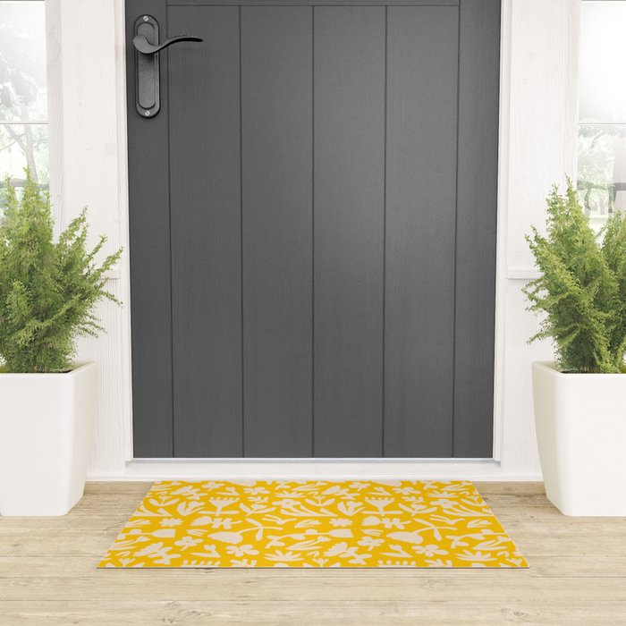 Yellow abstract flower art pattern Welcome Mat Gallery Image 3