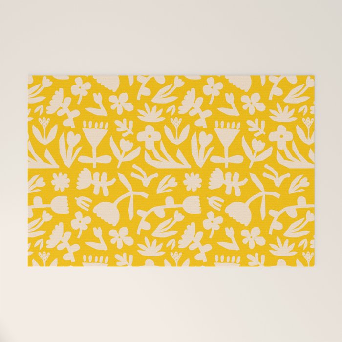 Yellow abstract flower art pattern Welcome Mat Gallery Image 1