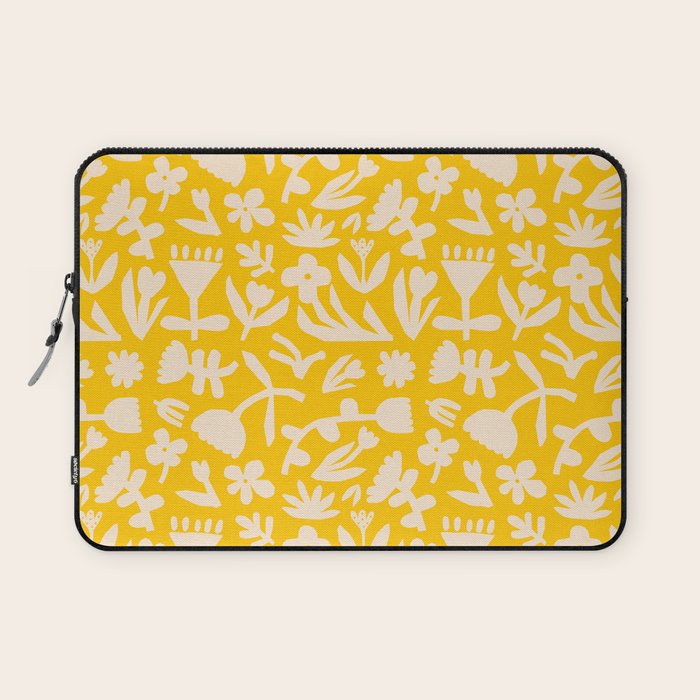 Yellow abstract flower art pattern Laptop Sleeve Gallery Image 1