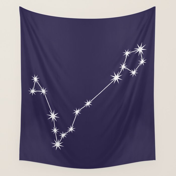 Pisces Zodiac Star Constellation Line Art Dark Purple Wall Tapestry Gallery Image 4