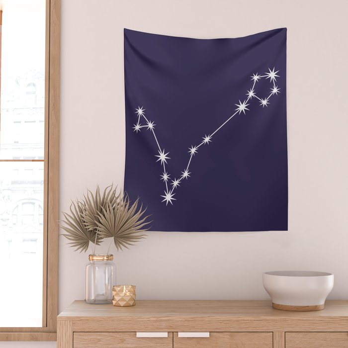 Pisces Zodiac Star Constellation Line Art Dark Purple Wall Tapestry Gallery Image 2