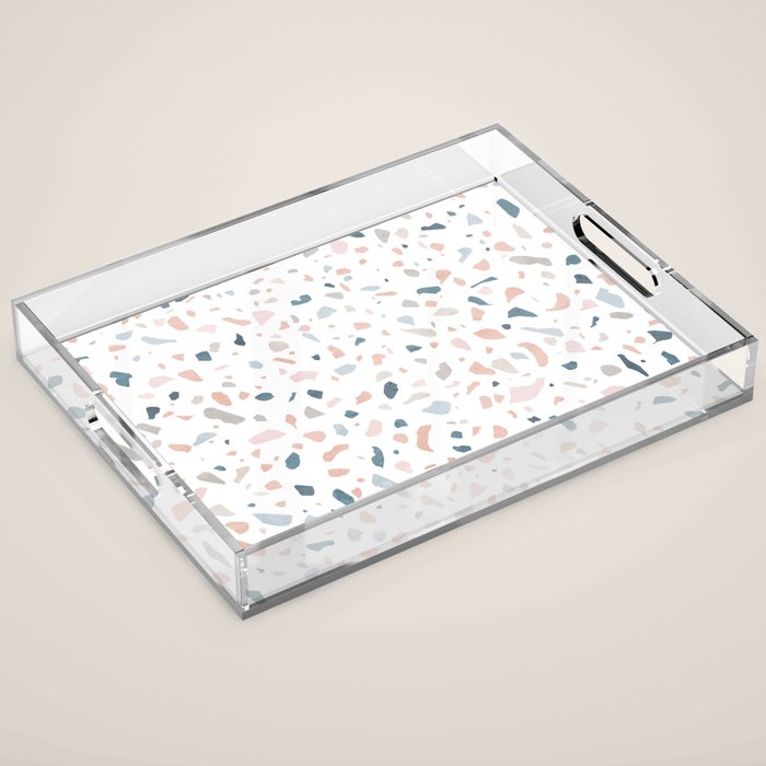 Terrazzo memphis blue pink pastel Acrylic Tray Gallery Image 1