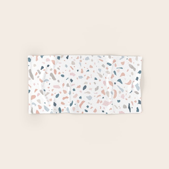 Terrazzo memphis blue pink pastel Bath Towel Gallery Image 1