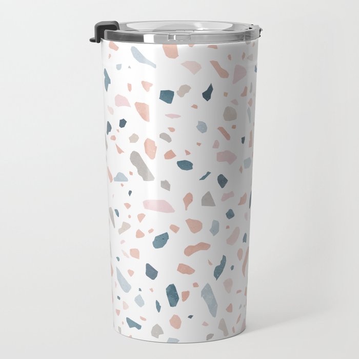 Terrazzo memphis blue pink pastel Travel Mug Gallery Image 3