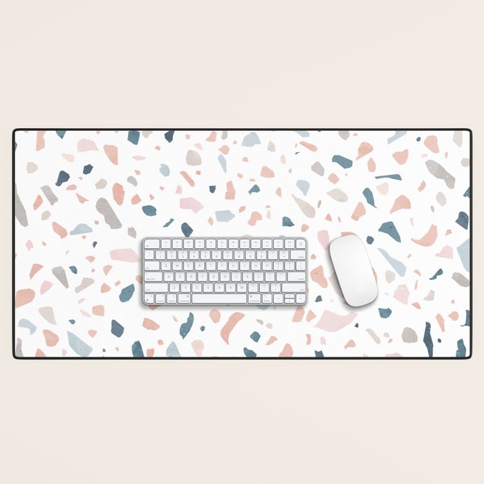 Terrazzo memphis blue pink pastel Desk Mat Gallery Image 1
