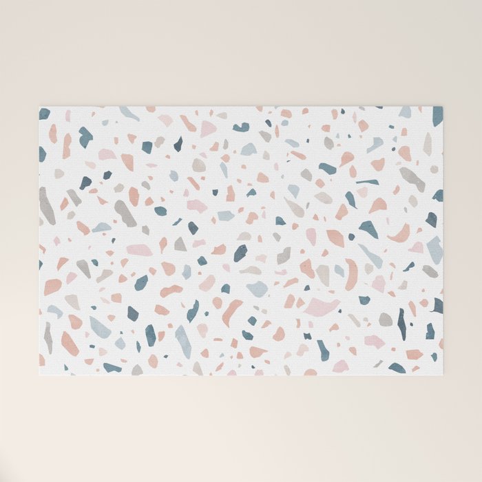 Terrazzo memphis blue pink pastel Welcome Mat Gallery Image 1