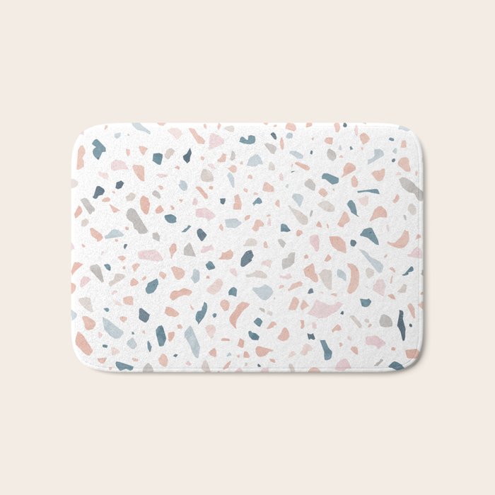 Terrazzo memphis blue pink pastel Bath Mat Gallery Image 1