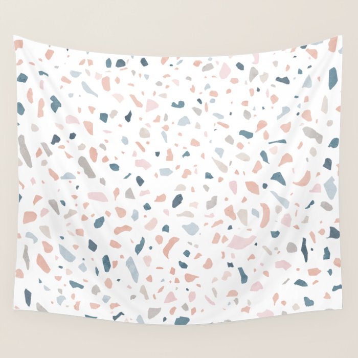 Terrazzo memphis blue pink pastel Wall Tapestry Gallery Image 1