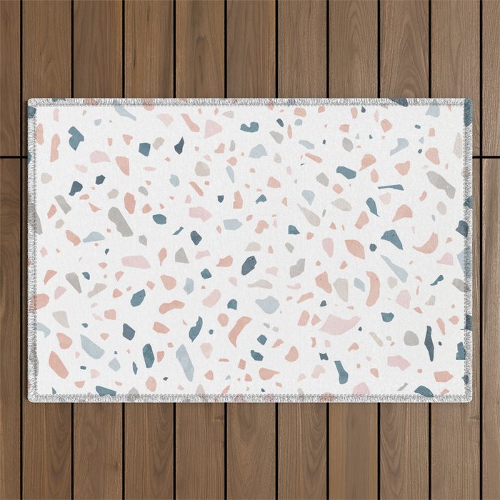 Terrazzo memphis blue pink pastel Outdoor Rug Gallery Image 1