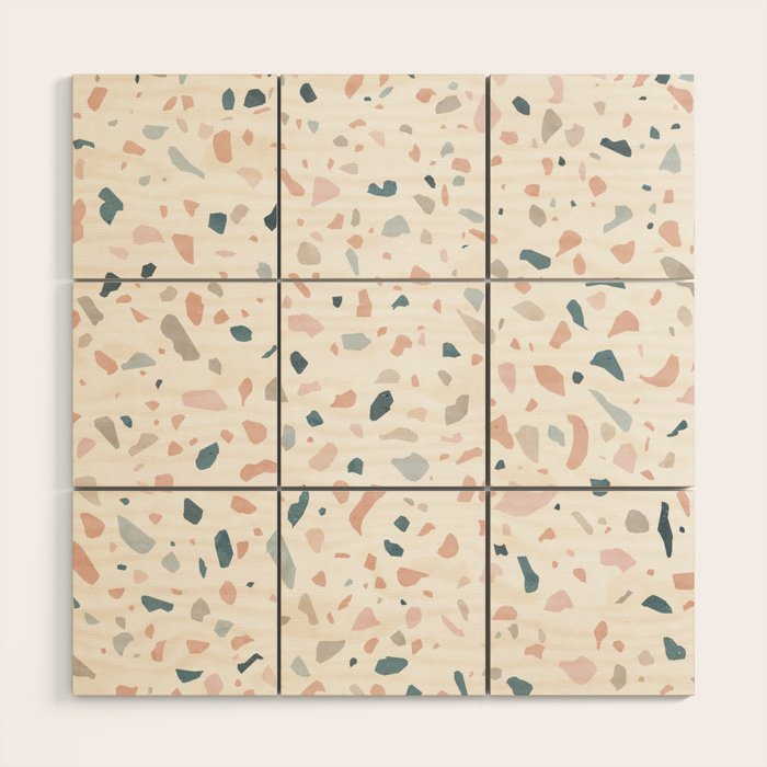 Terrazzo memphis blue pink pastel Wood Wall Art Gallery Image 1