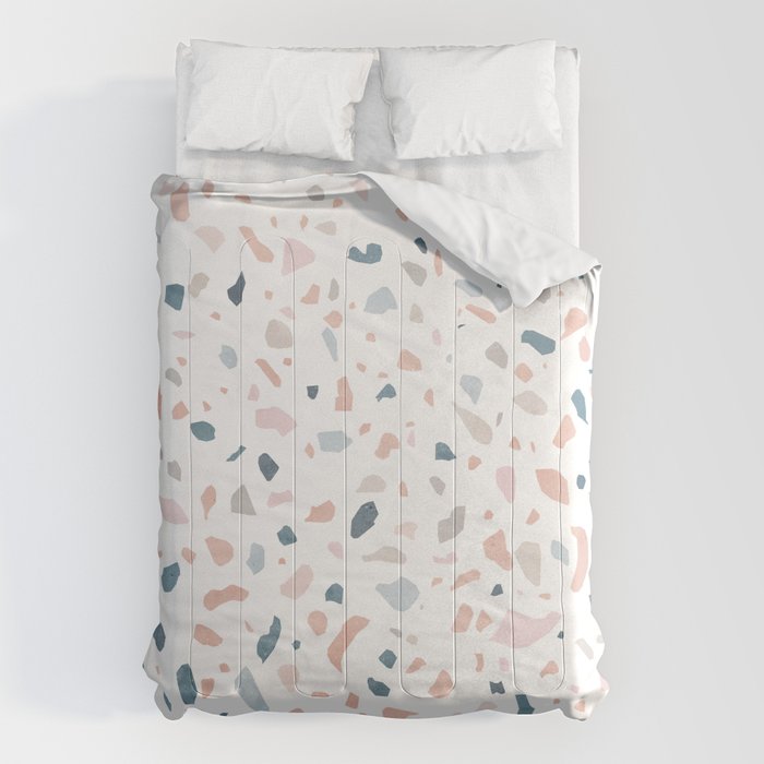 Terrazzo memphis blue pink pastel Comforter Gallery Image 6