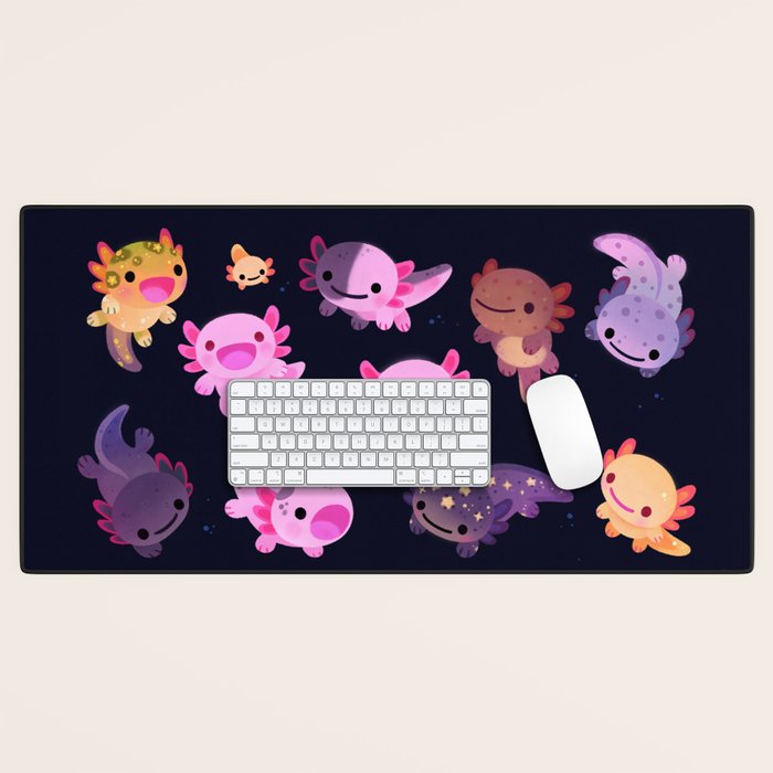 Happy axolotl - dark Desk Mat Gallery Image 1