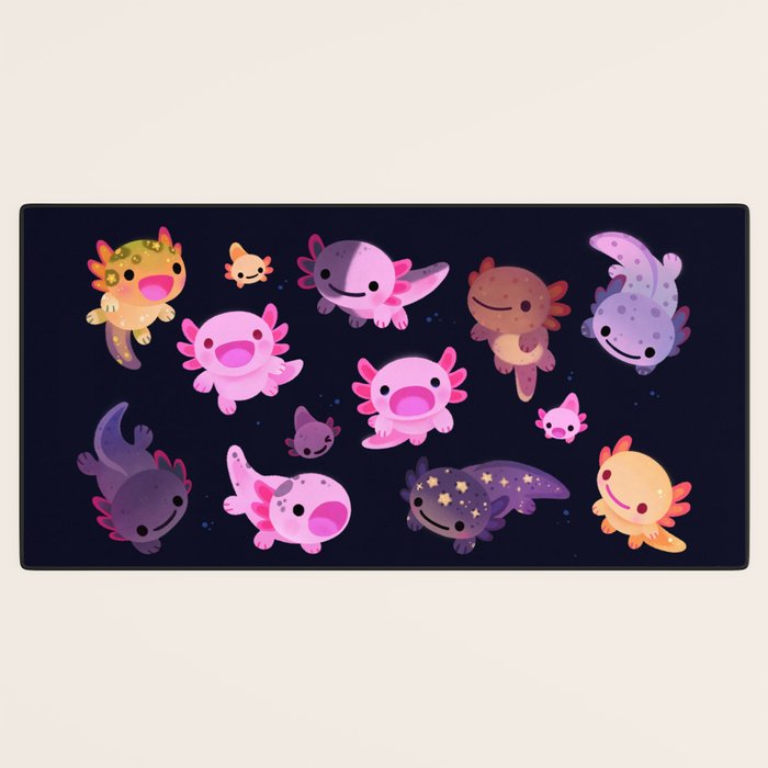 Happy axolotl - dark Desk Mat Gallery Image 3