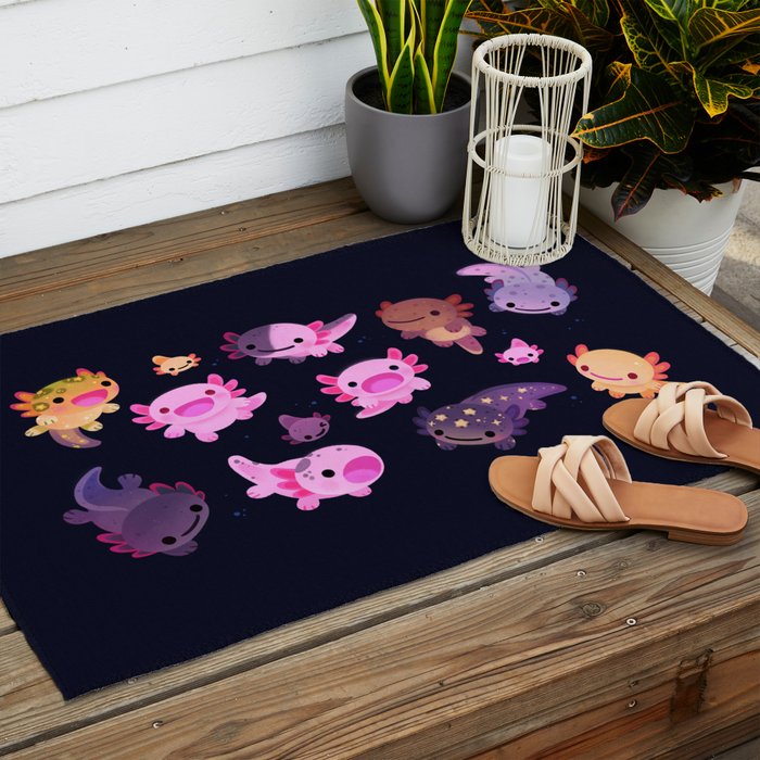 Happy axolotl - dark Outdoor Rug Gallery Image 2