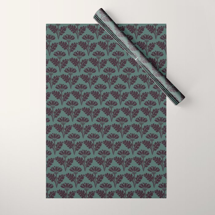 Vintage Floral Arches Art Nouveau Pattern in Deep Plum and Teal Green Wrapping Paper Gallery Image 1