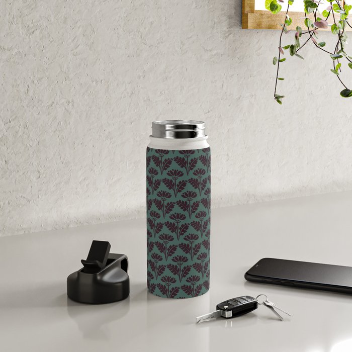 Vintage Floral Arches Art Nouveau Pattern in Deep Plum and Teal Green Water Bottle Gallery Image 4