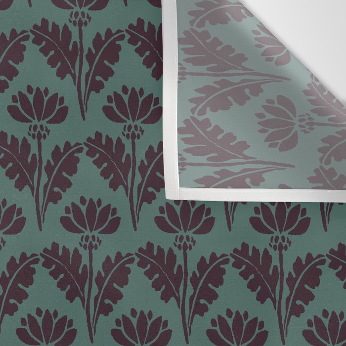 Vintage Floral Arches Art Nouveau Pattern in Deep Plum and Teal Green Wall Tapestry Gallery Image 3