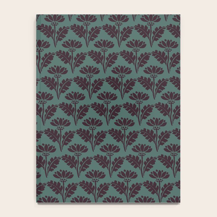 Vintage Floral Arches Art Nouveau Pattern in Deep Plum and Teal Green Notebook Gallery Image 4