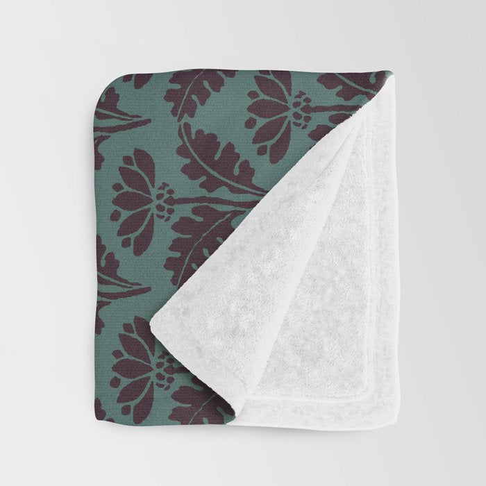 Vintage Floral Arches Art Nouveau Pattern in Deep Plum and Teal Green Throw Blanket Gallery Image 3