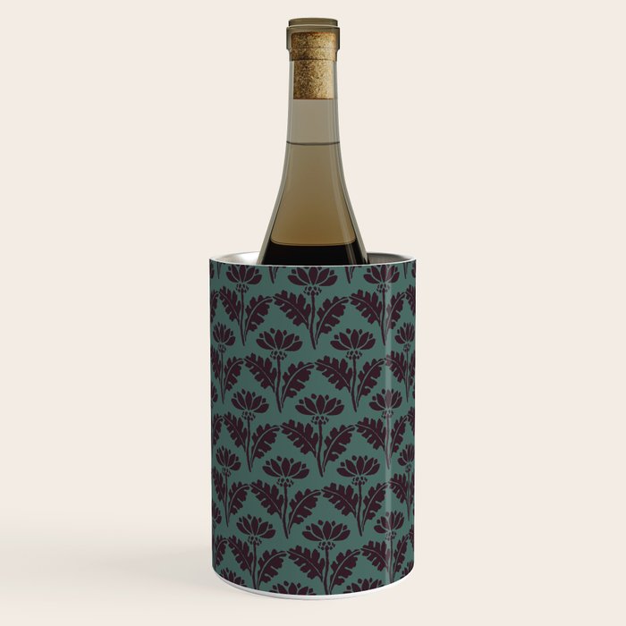 Vintage Floral Arches Art Nouveau Pattern in Deep Plum and Teal Green Wine Chiller Gallery Image 3