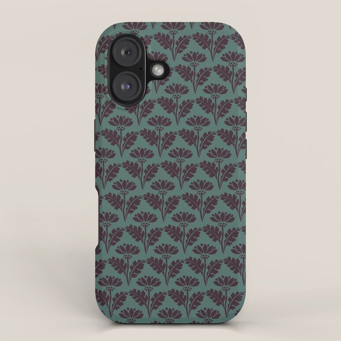 Vintage Floral Arches Art Nouveau Pattern in Deep Plum and Teal Green iPhone Case Gallery Image 1