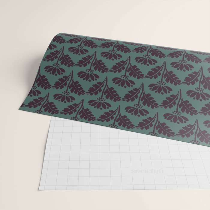 Vintage Floral Arches Art Nouveau Pattern in Deep Plum and Teal Green Wrapping Paper Gallery Image 2