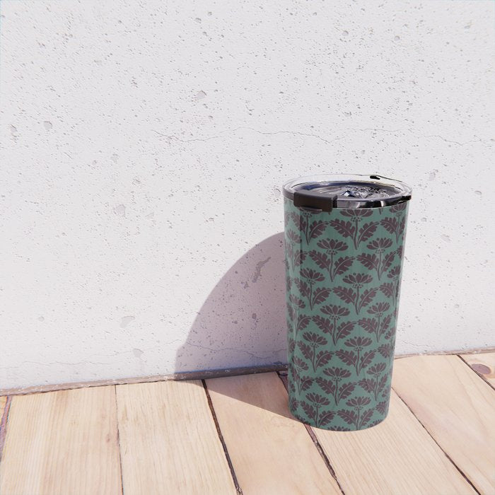 Vintage Floral Arches Art Nouveau Pattern in Deep Plum and Teal Green Travel Mug Gallery Image 4