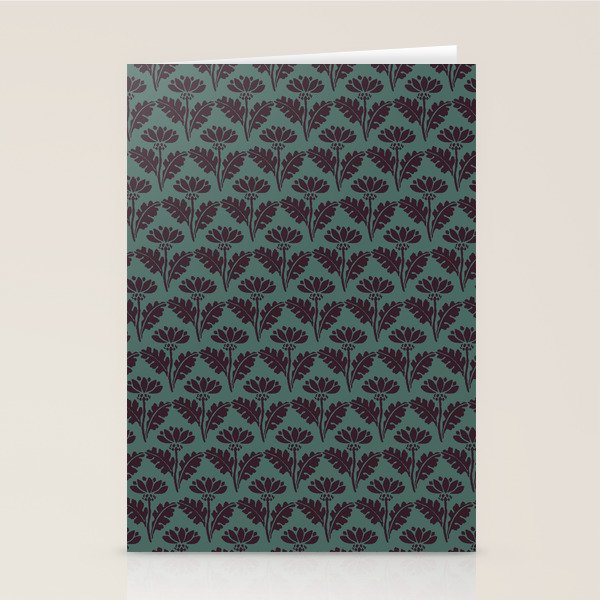 Vintage Floral Arches Art Nouveau Pattern in Deep Plum and Teal Green Stationery Card Gallery Image 2
