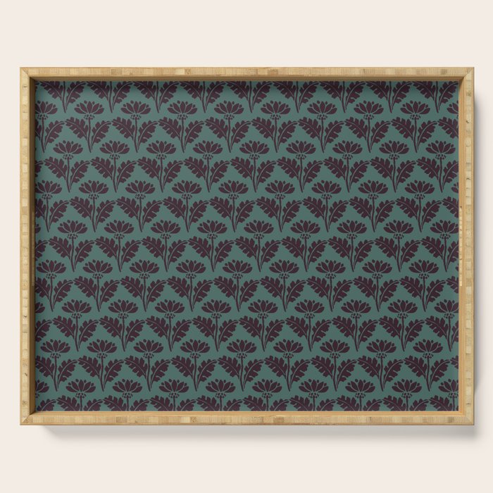 Vintage Floral Arches Art Nouveau Pattern in Deep Plum and Teal Green Serving Tray Gallery Image 1