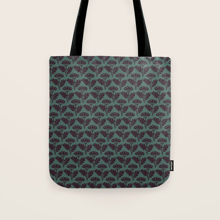 Vintage Floral Arches Art Nouveau Pattern in Deep Plum and Teal Green Tote Bag Gallery Image 1