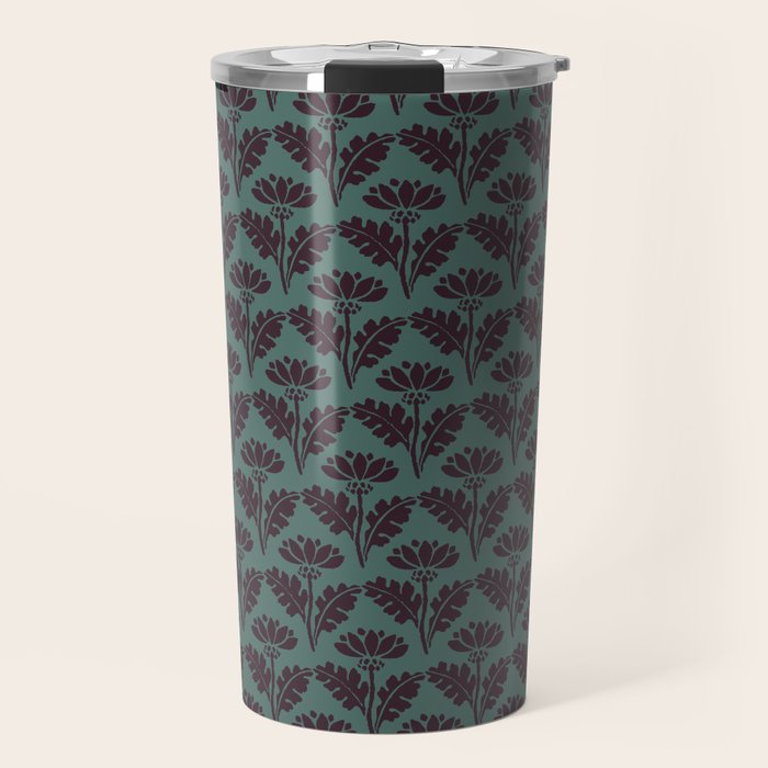 Vintage Floral Arches Art Nouveau Pattern in Deep Plum and Teal Green Travel Mug Gallery Image 1