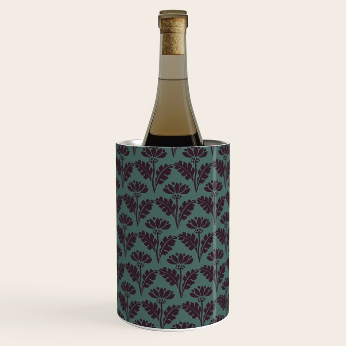 Vintage Floral Arches Art Nouveau Pattern in Deep Plum and Teal Green Wine Chiller Gallery Image 2