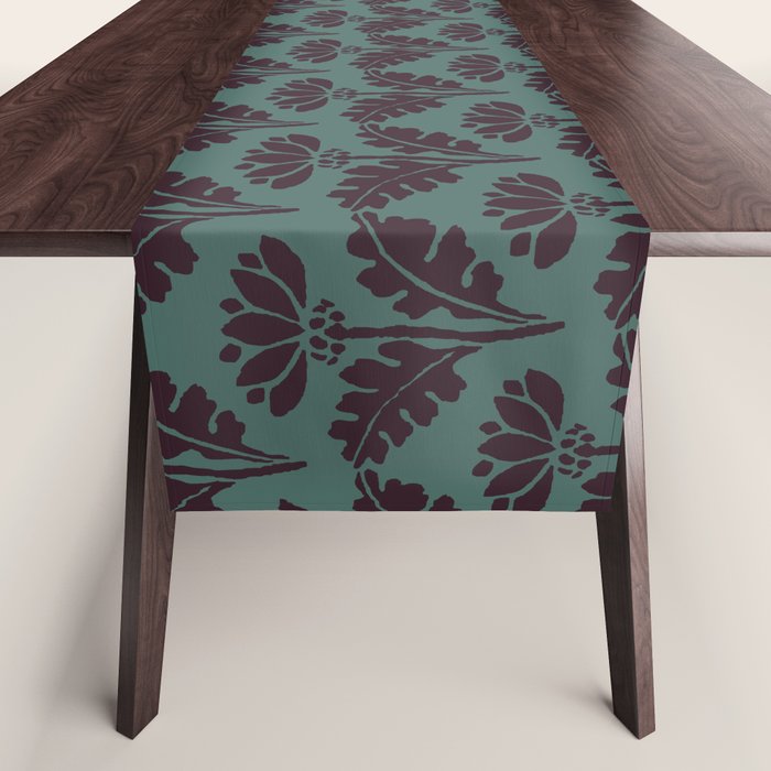 Vintage Floral Arches Art Nouveau Pattern in Deep Plum and Teal Green Table Runner Gallery Image 1