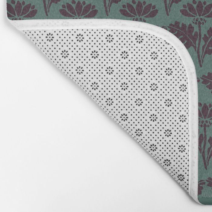Vintage Floral Arches Art Nouveau Pattern in Deep Plum and Teal Green Bath Mat Gallery Image 2