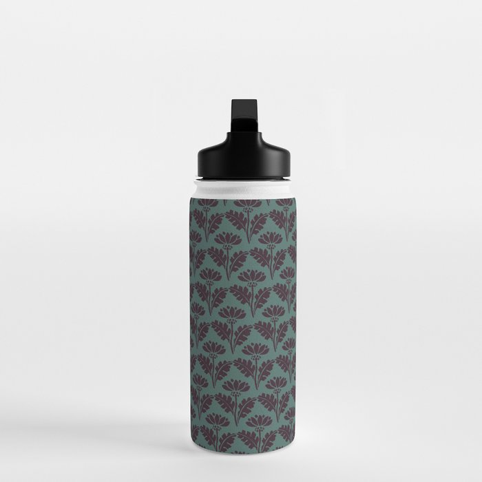 Vintage Floral Arches Art Nouveau Pattern in Deep Plum and Teal Green Water Bottle Gallery Image 3