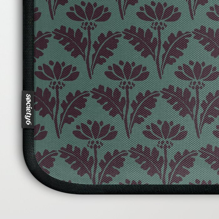 Vintage Floral Arches Art Nouveau Pattern in Deep Plum and Teal Green Laptop Sleeve Gallery Image 3