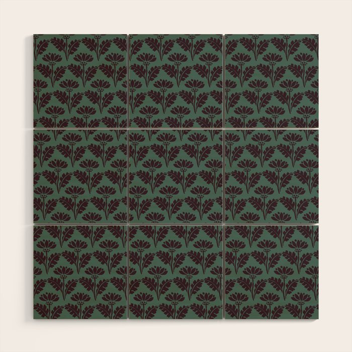 Vintage Floral Arches Art Nouveau Pattern in Deep Plum and Teal Green Wood Wall Art Gallery Image 1