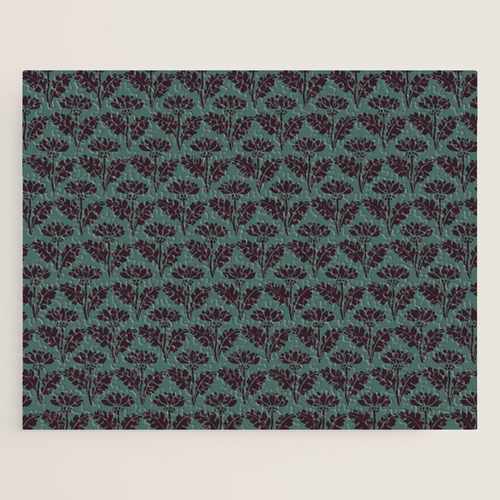Vintage Floral Arches Art Nouveau Pattern in Deep Plum and Teal Green Jigsaw Puzzle Gallery Image 1