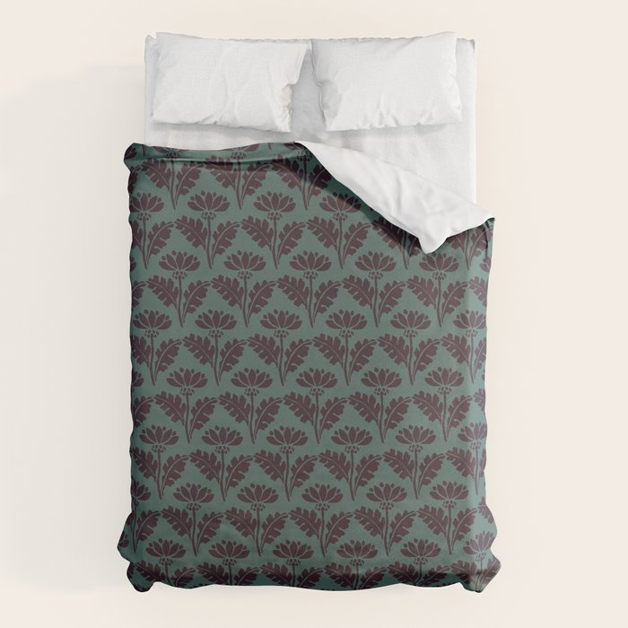 Vintage Floral Arches Art Nouveau Pattern in Deep Plum and Teal Green Duvet Cover Gallery Image 1
