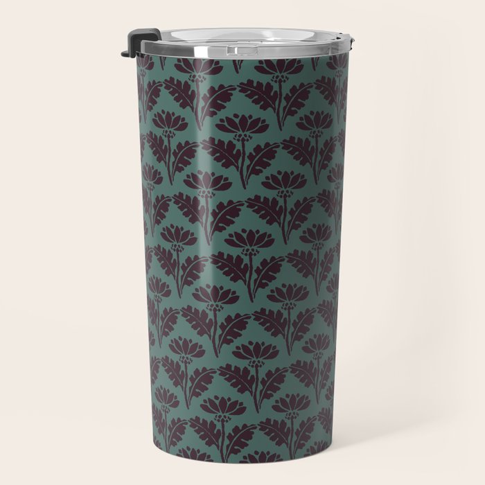 Vintage Floral Arches Art Nouveau Pattern in Deep Plum and Teal Green Travel Mug Gallery Image 3