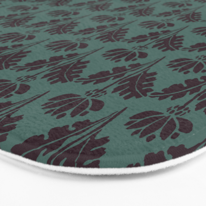 Vintage Floral Arches Art Nouveau Pattern in Deep Plum and Teal Green Bath Mat Gallery Image 3