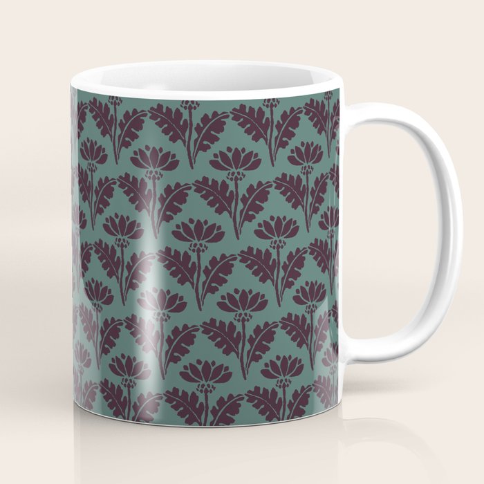 Vintage Floral Arches Art Nouveau Pattern in Deep Plum and Teal Green Coffee Mug Gallery Image 1