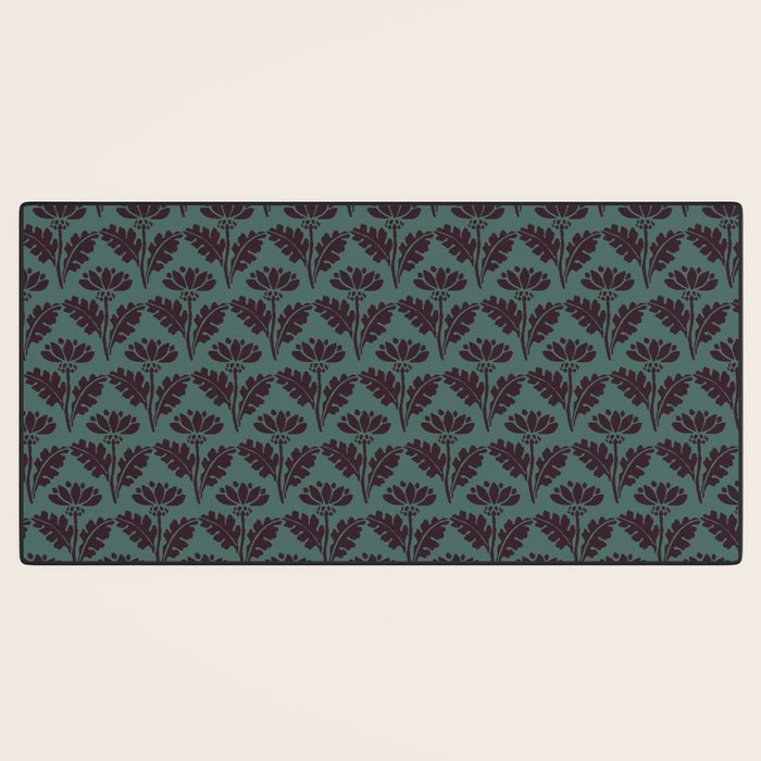 Vintage Floral Arches Art Nouveau Pattern in Deep Plum and Teal Green Desk Mat Gallery Image 3