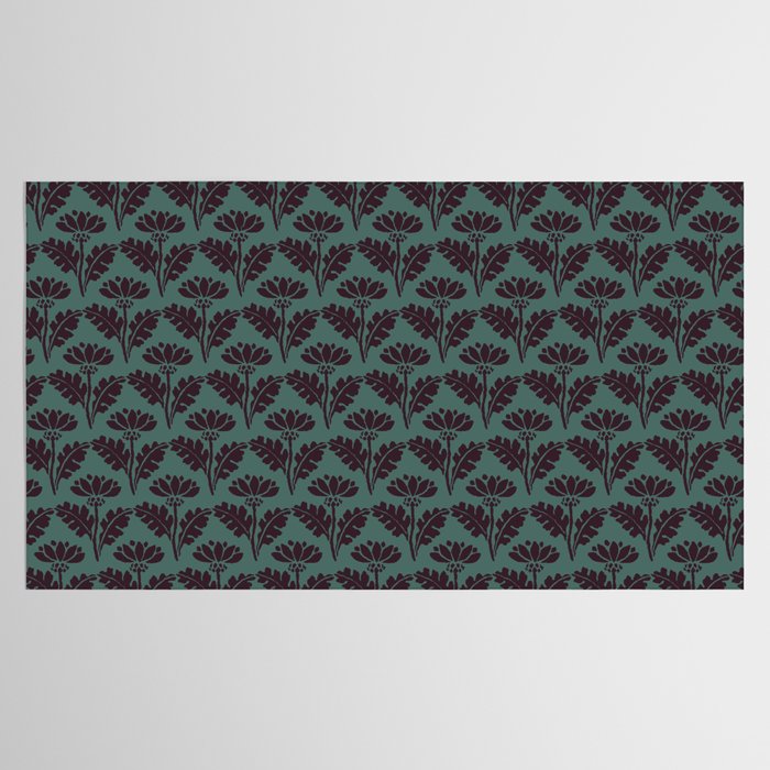 Vintage Floral Arches Art Nouveau Pattern in Deep Plum and Teal Green Tablecloth Gallery Image 2