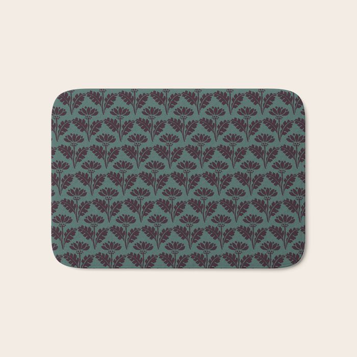 Vintage Floral Arches Art Nouveau Pattern in Deep Plum and Teal Green Bath Mat Gallery Image 1