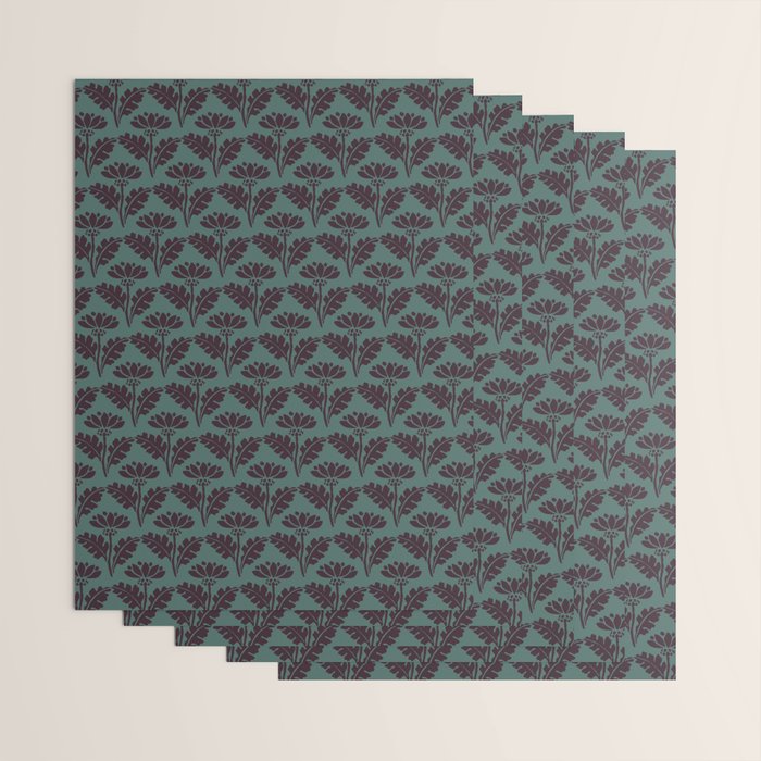 Vintage Floral Arches Art Nouveau Pattern in Deep Plum and Teal Green Wrapping Paper Gallery Image 3