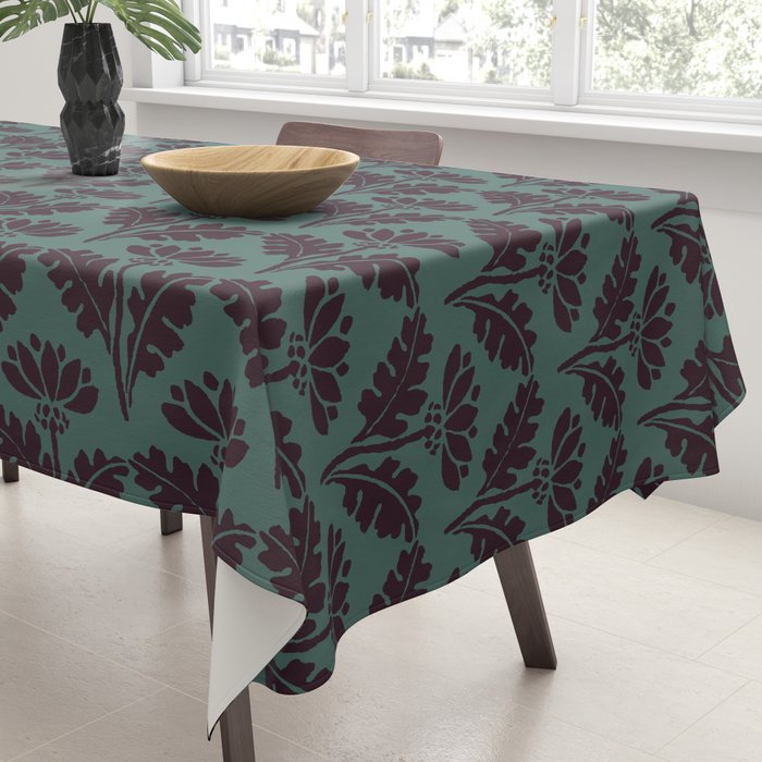 Vintage Floral Arches Art Nouveau Pattern in Deep Plum and Teal Green Tablecloth Gallery Image 3