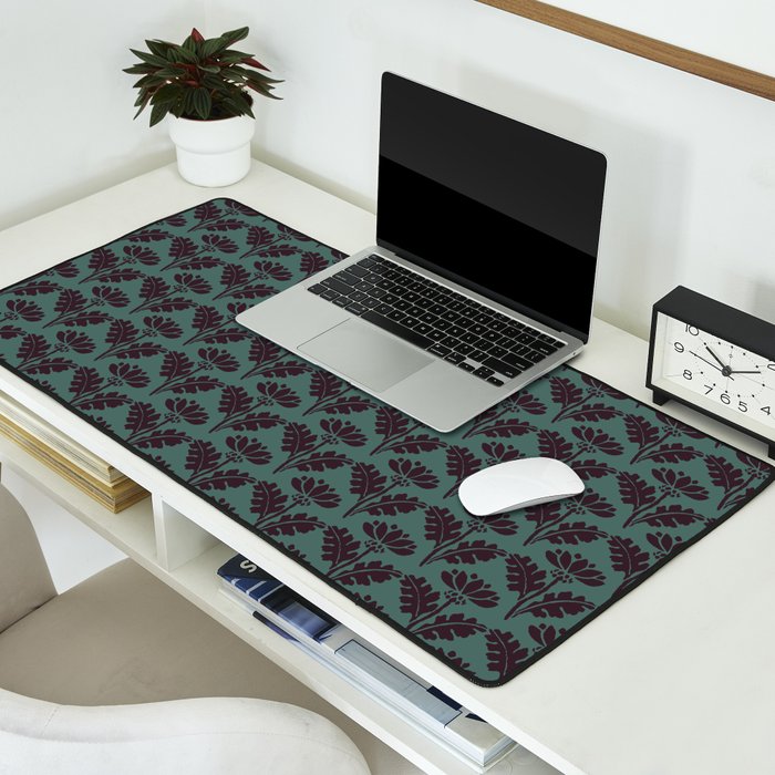 Vintage Floral Arches Art Nouveau Pattern in Deep Plum and Teal Green Desk Mat Gallery Image 2