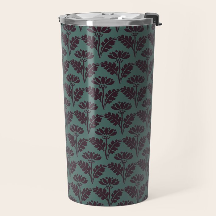 Vintage Floral Arches Art Nouveau Pattern in Deep Plum and Teal Green Travel Mug Gallery Image 2